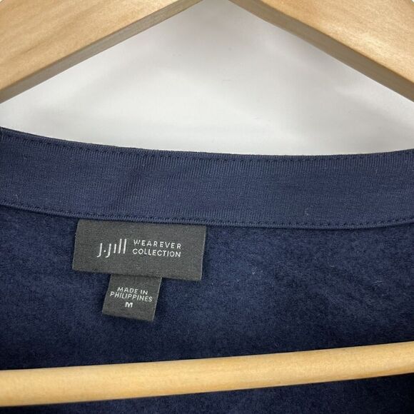 J Jill Wearever Tunic Top Size Medium Navy Sweatshirt Gray Side Stripe Pullover - Picture 4 of 8